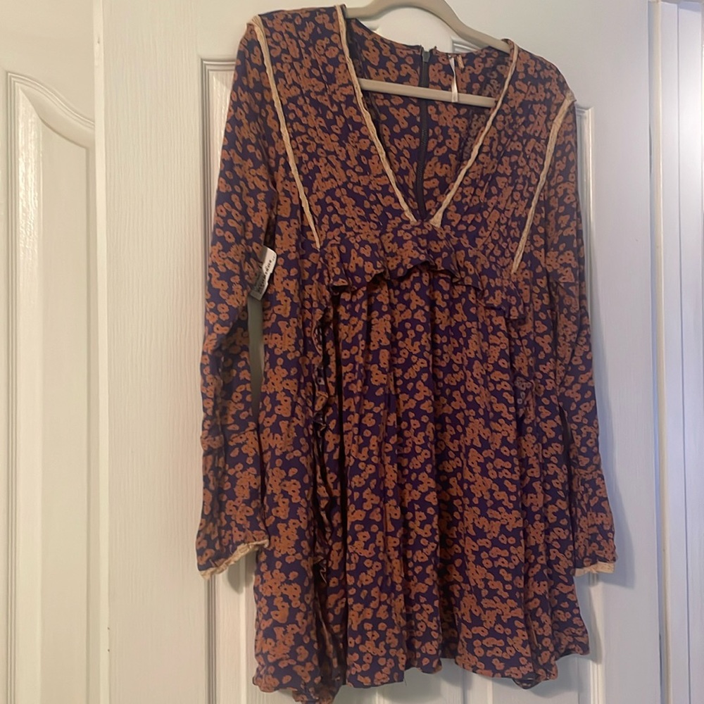 Free People floral ruffled bell sleeve mini dress size small